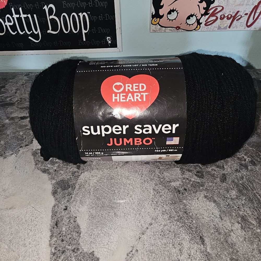 Red Heart Super Saver Jumbo Yarn Black No Dye Lot 14oz 744